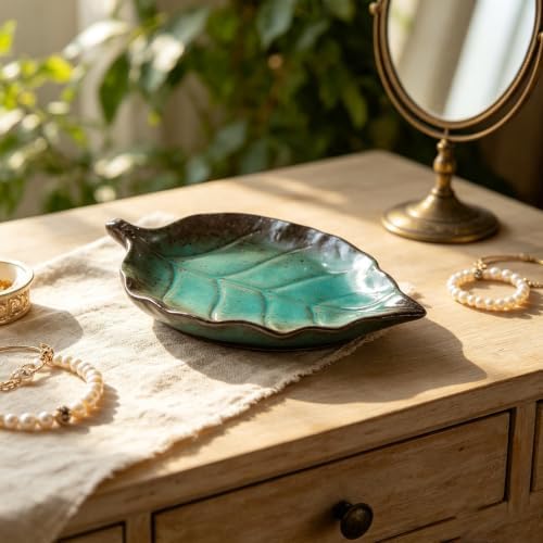 Ceramic Leaf Jewelry Dish,5.9in Jewelry Tray,Ring Holder Dish(Blue) - Image 5