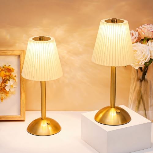 Liliful 1 Pcs Cordless Table Lamp LED Touch, Gold, Beige Cloth Style by Liliful