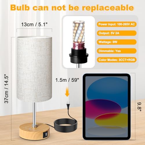 Unicozin Small Table Lamp, 3CCT & 7 RGB Color Changing, Dimmable Nightstand Lamp with Wood Grain Base, Touch Bedsides Lamp for Bedroom, Office, Kids Room, Nursery, Party, Beige Shade - Image 2