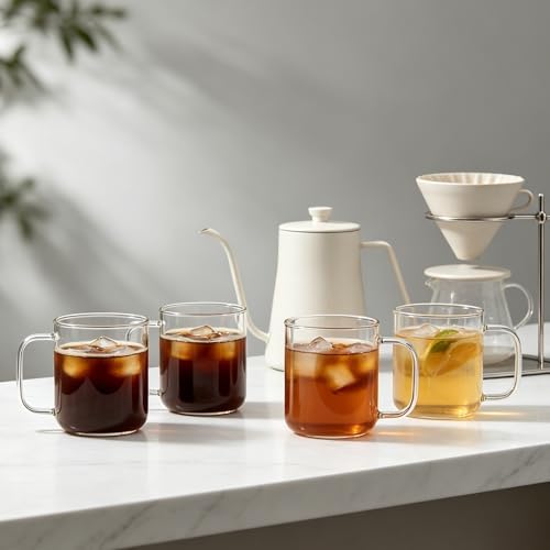 Glass Coffee Mugs, 14 oz Ice Coffee Cups Set of 4, Large Clear Tea Cups, Glass Mugs with Handles for Hot Beverages, Glass Cups for Latte, Cappuccino, and Tea - Image 6