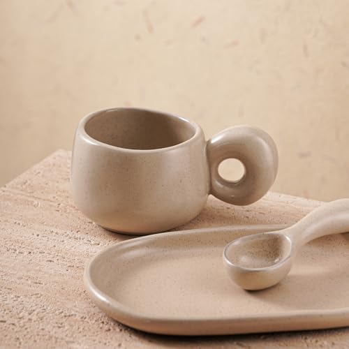 Uaral Cermic Small Coffee Mugs 10 Ounce Cappuccino Mugs Handmade Mug Set with One-finger Handle for Mocca,Latte,Cereal,Yogurt and Beverage,Set of 2(Cream) by Uaral
