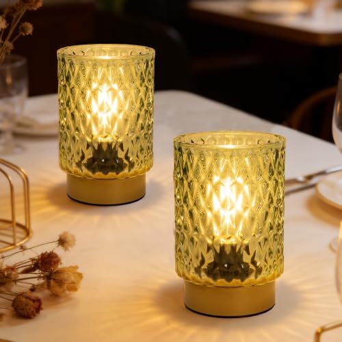 LUSHARBOR Battery Operated Lamp with Timer, Set of 2 Small Table Lamp Green by LUSHARBOR