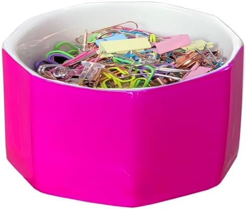 Ceramic Paper Clip Holder Gold Line Paper Clip Dispenser Organizer for Desk Cute Floral Pattern Office Binder Clip Holder Bobby Pin and Hair Clip Holder Gift for Office (Hot Pink) by LEAZUL
