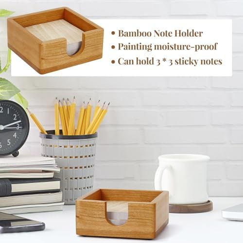 MultiBey Cherry Wood Sticky Note Holder, Self -Sticky Note Pad Holder, Thicked Wooden Post it Note Dispenser Memo Pad Holder, Desktop Accessories Organizer for Office School Home - Image 4
