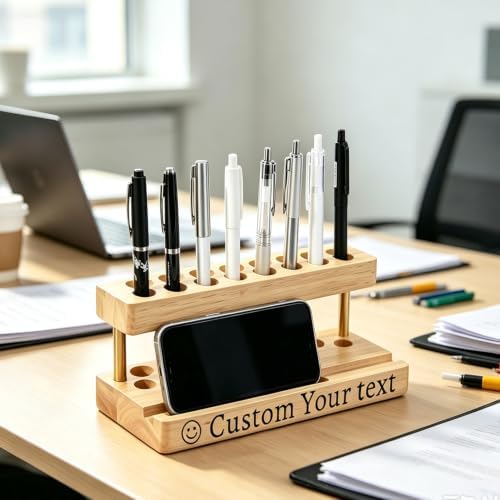 Personalized Pencil & Pen Holder for Desk with 9 Slot and Cell Phone Holder - Image 6