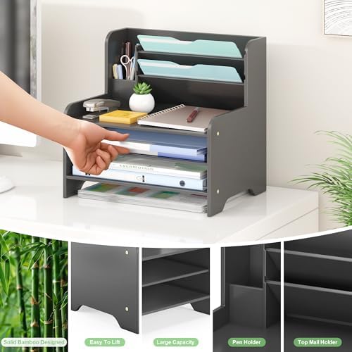 Bamboo File Organizer for Desk, Desktop Paper Tray and Mail Holder - Image 4