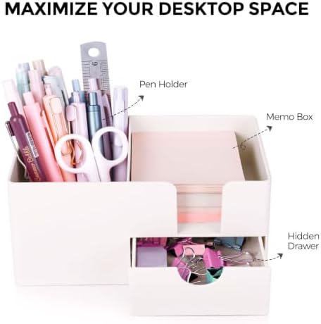SKYDUE Small Desk Organizer with Sticky Notes Holder,Pen Holder for Desk - Image 2