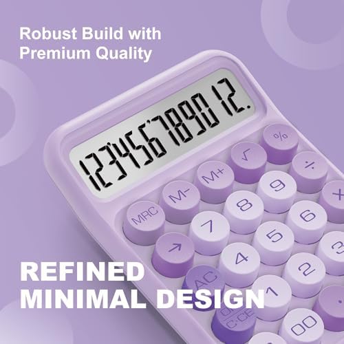 CATIGA Mechanical Switch Calculator, Purple Calculator with 12 Digit Large LCD Display & Big Buttons for Office Desk, Classroom Math, Back to School Supplies, Cute Aesthetic Desk Accessories - Image 4