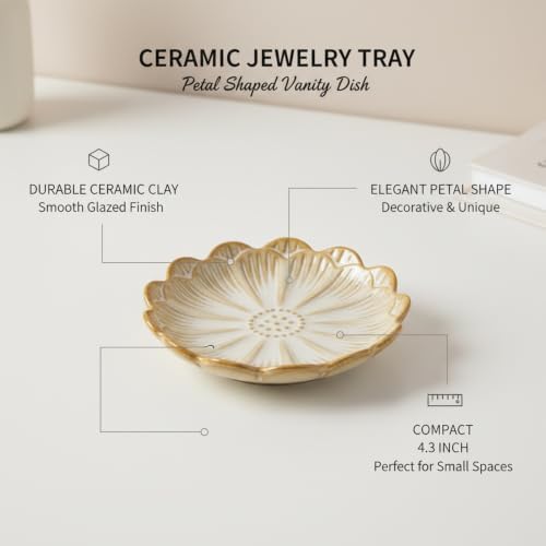 Petal Shaped Ceramic Jewelry Tray, Small Decorative Dish for Rings Earrings, Vanity Organizer for Nightstand Desk Bathroom (1 Piece) - Image 5