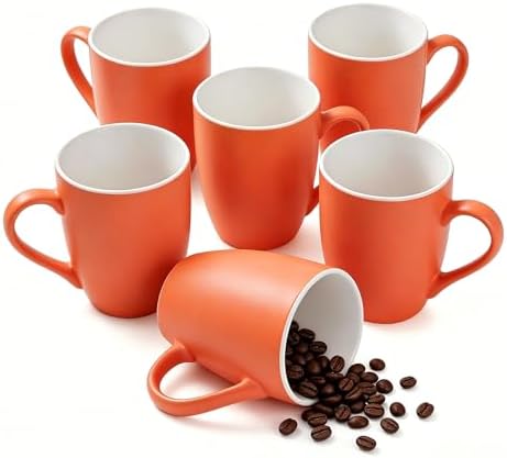 6-Piece 12oz Ceramic Coffee Mugs with Handles, Microwave & Dishwasher Safe, Ideal for Latte, Cappuccino and Hot Tea (Orange) by Jormey