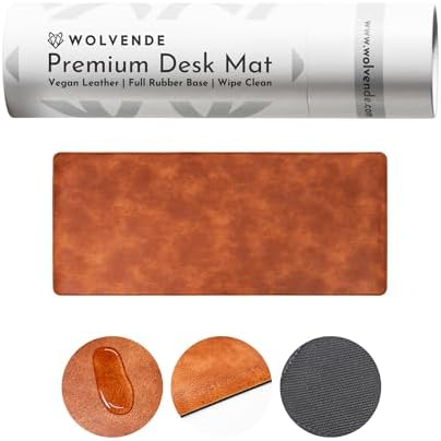 Premium Distressed Faux Vegan Leather Desk Mat | Multifunctional Desk Pad for Home Office | (Brown/Tan, 12" x 27.5") by Wolvende