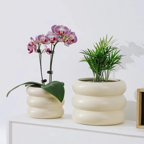 Ceramic Plant Pot Indoor, 6.5 Inch Flower Pot with Drainage Hole, Tiered Bubble Design Ceramic Planter for Home & Office Decor (Beige) - Image 5