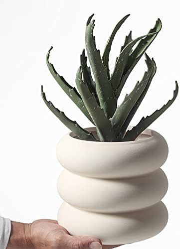 Ceramic Plant Pot Indoor, 6.5 Inch Beige Unglazed Flower Pot with Drainage Hole, Bubble Design Ceramic Planter for Home & Office Decor - Image 2