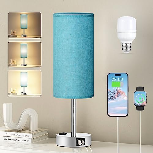Fenmzee Light Beige Bedside Table Lamp, Dimmable Touch, USB A+C, AC Outlet by Fenmzeelighting