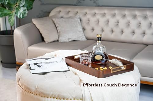 100% Acacia Wooden Serving Tray with Gold-Tone Aluminum Handles - Image 7