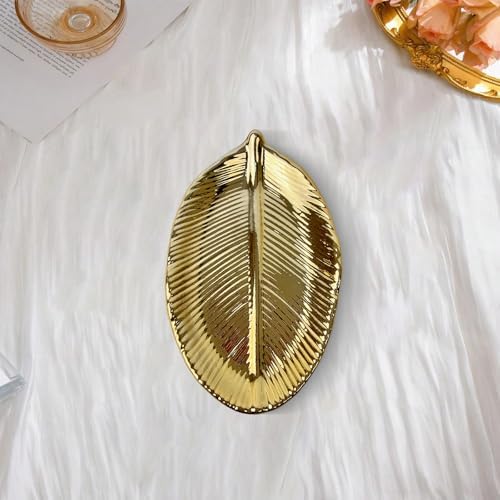 Trinket Dish Decorative Bowl - Jewelry Dish Tray Golden Leaf Shaped Ceramic Ring Bracelet Necklace Holder for Birthday Party Wedding Womens Ladies Girls Small - Image 6