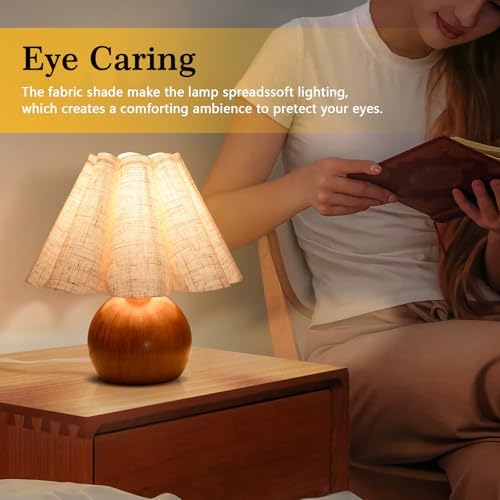 Wood Grain Touch Control Table Lamp for Bedroom,Farmhouse Cute Small Table Lamp for Bedroom Nightstand, Mini Vintage Bedside Lamps with Scalloped Shade for Small Spaces, Kitchen Counter, Bookshelf - Image 7