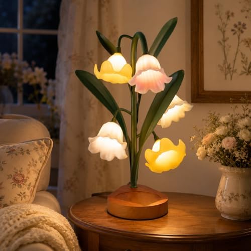 Flower Table Lamp, LED Warm Reading Bedside Vintage Lily of The Valley Night Light, Kawaii Decorative Bedside Lamp for Living Room Bedroom Home Decoration, Ideal Housewarming Birthday Gift by XXMANX