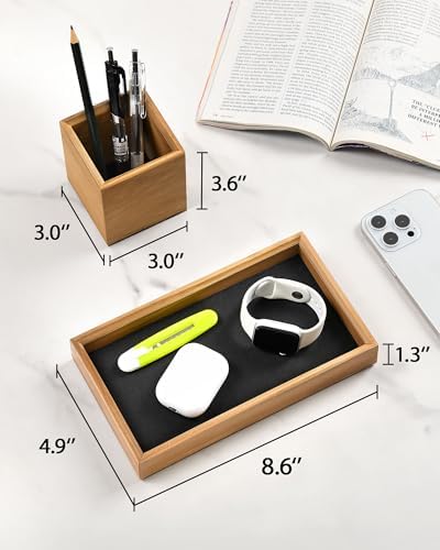 HULISEN Wooden Desk Organizer Tray, Pencil Holder with Felt Lining - Image 4