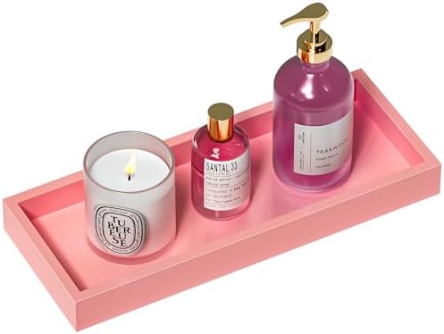 ZHWS Bathroom Vanity Tray for Perfume Decor Toilet Tank Candle Toiletries, Kitchen Tray for Soap Dispenser Spice Salt Coffee, Bamboo Nightstand Tray 11.3”x4.4” (Pink) by ZHWS