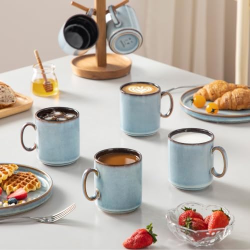 vancasso ONION Ceramic Coffee Mugs Set of 6, 12 Oz Coffee Cups for Latte, Cappuccino & Hot Cocoa, Artisan Modern Style for Coffee Bar, Home & Kitchen, Microwave & Dishwasher Safe, Light Blue Gray - Image 6