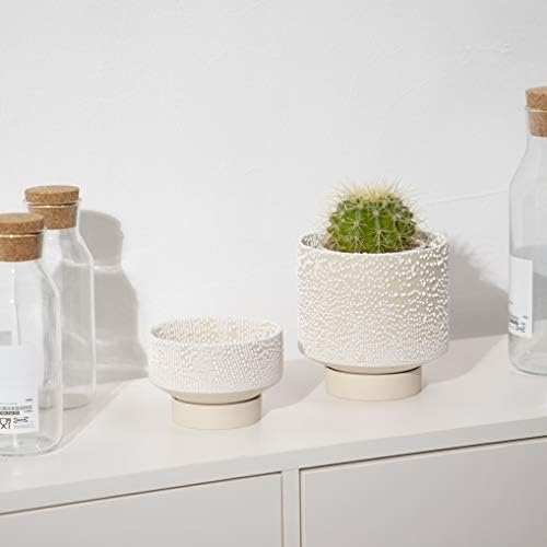 UBEE Planter Ceramic Flower Pot for Indoor Plants | 5.5 inch + 4.9 inch Plant Pots with Drainage Hole and Saucer for Aloe, Snake Plants, Pothos, Orchid, Beige with White Glaze Dot - Image 2