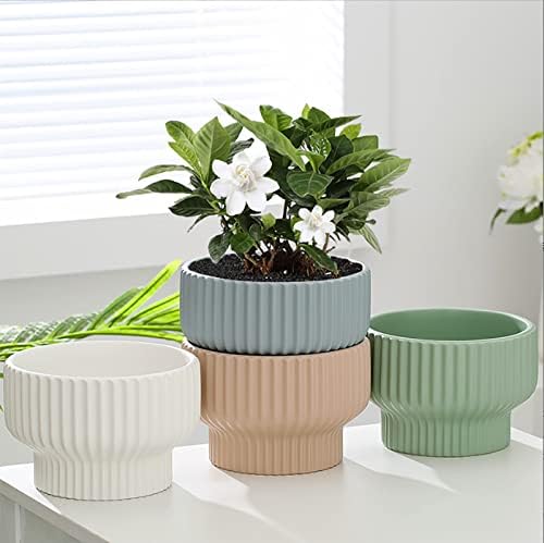 Puoyik 2 Piece Set of Flower Pots 8/6 inches, Ceramic Flower Pots with Drainage Holes, Indoor and Outdoor Plant Flower Planter (7.8/5.9 Blue) - Image 7