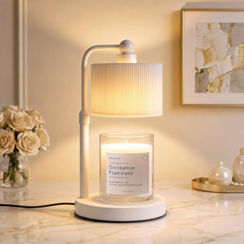 Candle Warmer Lamp with Timer, Modern Candle Warmer for Jar Candles, Electric Wax Warmer, Includes 2 Bulbs, Housewarming, Birthday Gift for Women, Mom - White Pleated by Bingyouth