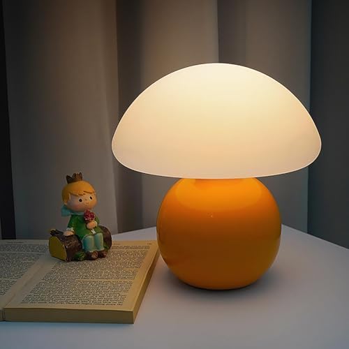Cute Small Mushroom Lamp, PE Lampshade, Ceramic Base, Adjustable Light Color and Brightness with Power-Off Memory, Safe USB Powered, LED Mushroom Light for Bedroom Living Room (Orange) - Image 4