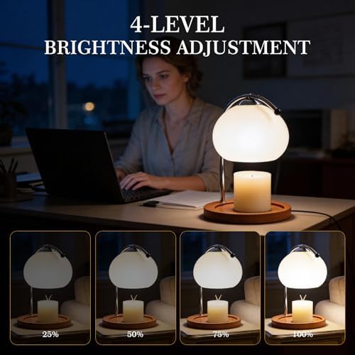 Topyond Aroma Wax Melting Lamp Retro Wood Storage Tray Glass Candle Warmer Desk Lamp Bedroom Bedside Ambient Table Lamp Home Decor - Image 2
