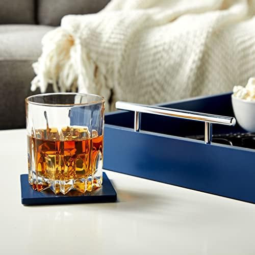 Juvale Coffee Table Tray - 15.7 x 11.8 x 3 in, Blue, Rustic Wood - Serving Tray with Interchangeable Gold & Silver Handles for Coffee Table Decor & Ottoman Use with 2 Coasters - Image 4