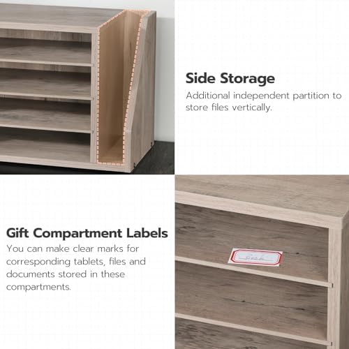 HOOBRO Mail Sorter, Literature Organizer with Adjustable Shelves, Paper Organizer for Office, Home, Wood Countertop Mail Sorter, File Holders, Magazines, Greige BG41WF01N1 - Image 6