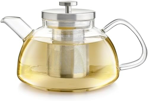 Teabloom Balance Borosilicate Glass Tea Kettle & Teapot – Stovetop-Safe, 40oz – Deep Loose Tea Infuser for Hot & Iced Tea – Elegant & Versatile Design for Tea Connoisseurs by Teabloom