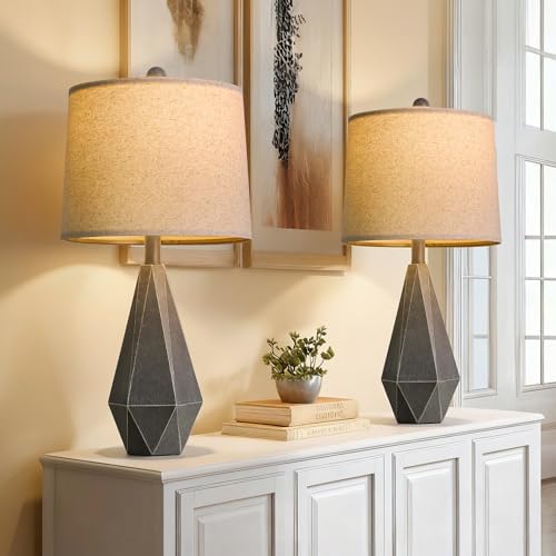 PoKat 23.5'' Farmhouse Table Lamps Set of 2, Rustic Nightstand Lamps for Bedroom, Classic Bedside Lamps for Living Room Office Sideboard with Linen Shade Distressed (Deep Grey) - Image 4