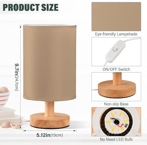 Kigai Small Table Lamp, USB Powered LED Bedside Lamp with Fabric Shade - Image 3