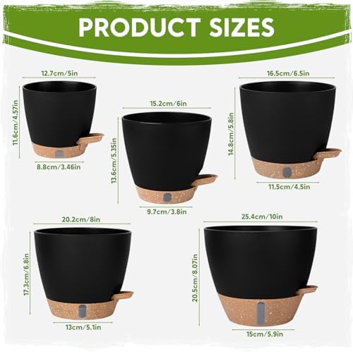 Self-Watering Pots for Indoor Plants with Visible Water Window,5/6/6.5/8/10 Inch Outdoor Flower Pots with Drainage Holes & Reservoir for Patio, Home Decor (Black) - Image 2