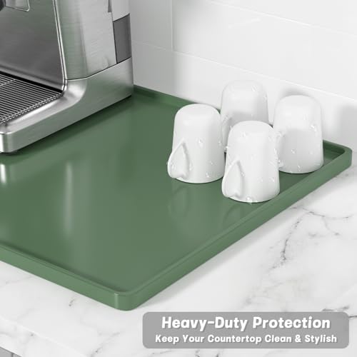 Rnivvi Silicone Coffee Mat, 16" x 24" Waterproof Raised Edge Coffee Bar Mats for Espresso Machine Station Accessories, Heat Resistant Dish Drying Pad for Kitchen Counter, Rubber Bar Decor Pad, Green - Image 4