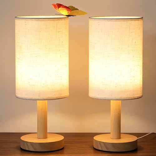 Small Table Lamp Set of 2, Round Tall Bedside Lamps by Oizuon