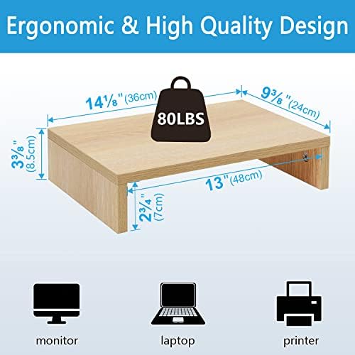TEAMIX Wood Monitor Stand Riser for Desk - 14.2 inch, Small Laptop Stand - Image 4