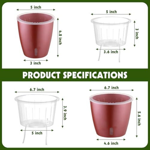 Self Watering Pots for Indoor Plants, 4-Pack 6.7'' Self Watering Planter with Drainage Holes, Small African Violet Pots with Water Indicator, Clear Wick Orchid Pot, Rose Gold - Image 3
