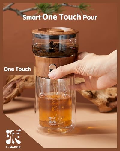 ZENS Glass Infuser Teapot, One Touch Tea Maker for Loose Leaf Tea, Walnut - Image 2