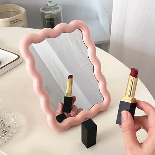 Wave Table Desk Vanity Makeup Mirror Small Make Up Office Mirror Pink - Image 2