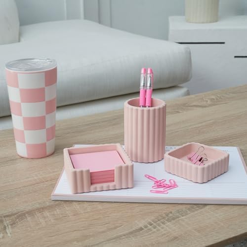 Modern Aesthetic Desk Accessories Set of 3 - Pink Concrete Organizers - Image 6