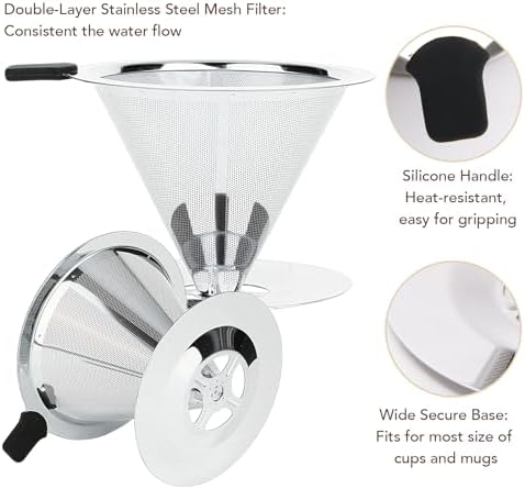 Premium Pour Over Coffee Dripper with Reusable Stainless Steel Filter – Portable, Easy Clean Coffee Maker for Single Cup Brewing – Ideal for Home, Office, Camping - Image 4