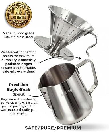 AGOGO Stainless Pour Over Coffee Maker Set, 50 Paper Filters, 30oz, Sliver - Image 3