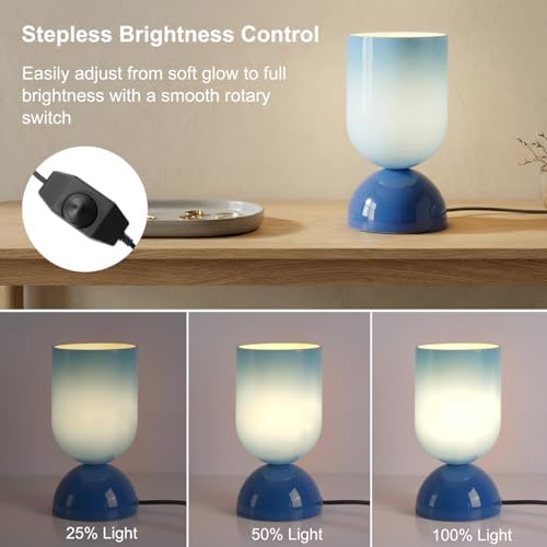 8.9" Dimmable Modern Glass Table Lamp with Dome Base, Glossy Blue - Image 5