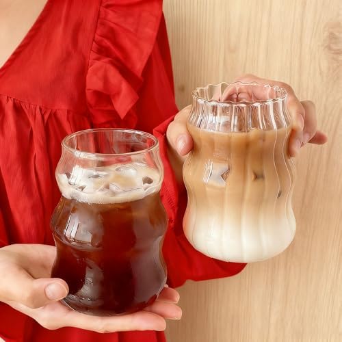 2 Pcs Cute Ribbed Glass Cups 18 oz - Image 2