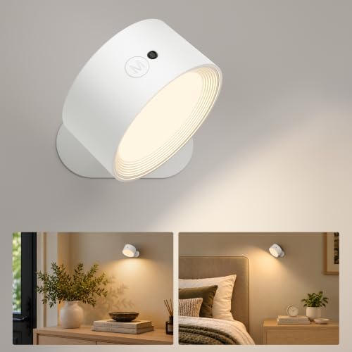 Rechargeable Wall Sconces with Remote, Magnetic Wall Lights, White by AMETHEUS