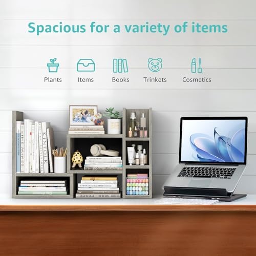 NUTIKAS Desk Shelves Desktop Organizer Shlef - Grey Office Organization for Top of Desk Organizers and Accessories Corner Bookshelf Table Top Shelving Small Hutch Decorations for Office - Image 4