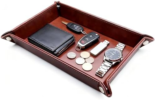 Leather Valet Tray Organizer, Catchall Tray, Desktop Storage for Keys, Coins, Wallet, Phone, Jewelry | Multi-Use Entryway Table, Desk & Nightstand Storage for Men & Women (Maroon) by Socospace